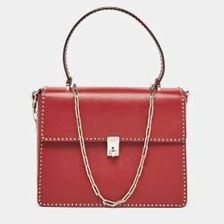 Pre Owned Valentino Red Leather Rockstud Top Handle Bag