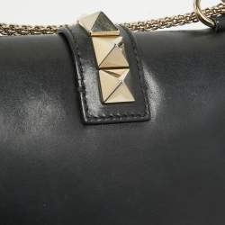 Pre Owned Valentino Black Leather Small Rockstud Glam Lock Flap Bag