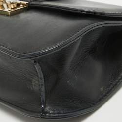 Pre Owned Valentino Black Leather Small Rockstud Glam Lock Flap Bag