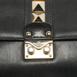 Pre Owned Valentino Black Leather Small Rockstud Glam Lock Flap Bag