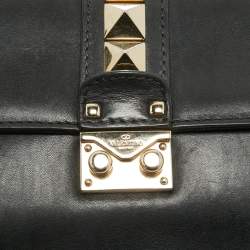 Valentino Black Leather Small Rockstud Glam Lock Flap Bag