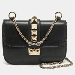 Valentino Black Leather Small Rockstud Glam Lock Flap Bag