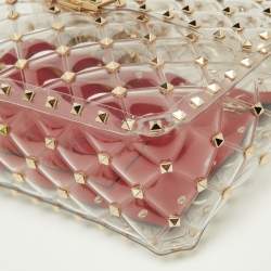 Pre Owned Valentino Transparent /Red PVC Medium Rockstud Spike Top Handle Bag