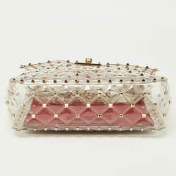 Pre Owned Valentino Transparent /Red PVC Medium Rockstud Spike Top Handle Bag