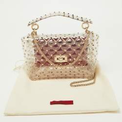 Pre Owned Valentino Transparent /Red PVC Medium Rockstud Spike Top Handle Bag