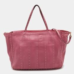 Pre Owned Valentino Pink Leather Studded Zip Tote