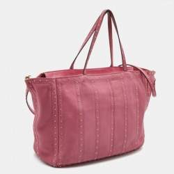 Pre Owned Valentino Pink Leather Studded Zip Tote