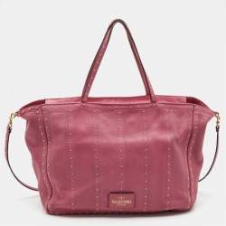 Pre Owned Valentino Pink Leather Studded Zip Tote