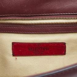 Pre Owned Valentino Burgundy Leather Medium Rockstud Glam Lock Flap Bag