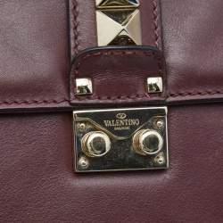 Pre Owned Valentino Burgundy Leather Medium Rockstud Glam Lock Flap Bag
