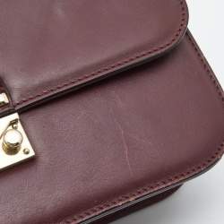 Pre Owned Valentino Burgundy Leather Medium Rockstud Glam Lock Flap Bag