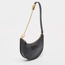 Pre Owned Valentino Black Leather Mini VLogo Hobo