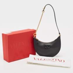 Pre Owned Valentino Black Leather Mini VLogo Hobo