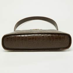 Pre Owned Valentino Olive Green Croc Embossed Leather Hobo