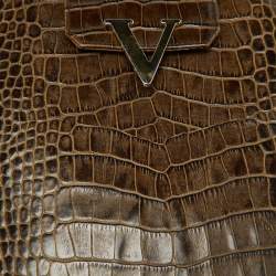 Pre Owned Valentino Olive Green Croc Embossed Leather Hobo