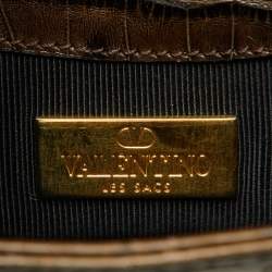 Pre Owned Valentino Olive Green Croc Embossed Leather Hobo