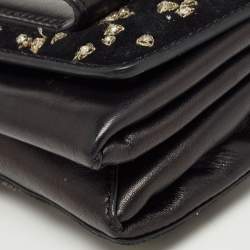 Pre Owned Valentino Black Leather and Suede Embroidery Va Va Voom Chain Shoulder Bag