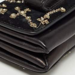 Pre Owned Valentino Black Leather and Suede Embroidery Va Va Voom Chain Shoulder Bag