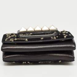 Pre Owned Valentino Black Leather and Suede Embroidery Va Va Voom Chain Shoulder Bag