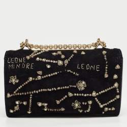 Pre Owned Valentino Black Leather and Suede Embroidery Va Va Voom Chain Shoulder Bag