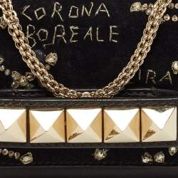 Pre Owned Valentino Black Leather and Suede Embroidery Va Va Voom Chain Shoulder Bag