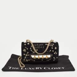 Pre Owned Valentino Black Leather and Suede Embroidery Va Va Voom Chain Shoulder Bag