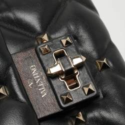 Pre Owned Valentino Black Quilted Leather Medium Candystud Top Handle Bag