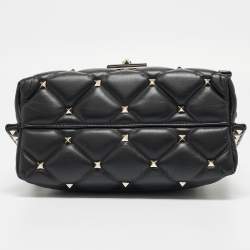 Pre Owned Valentino Black Quilted Leather Medium Candystud Top Handle Bag