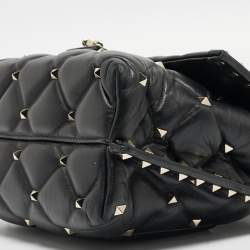 Pre Owned Valentino Black Quilted Leather Medium Candystud Top Handle Bag