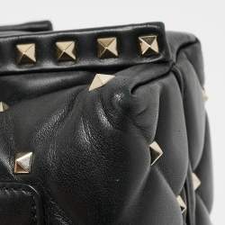 Pre Owned Valentino Black Quilted Leather Medium Candystud Top Handle Bag
