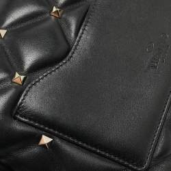 Pre Owned Valentino Black Quilted Leather Medium Candystud Top Handle Bag