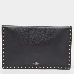 Pre Owned Valentino Black Leather Rockstud Envelope Pouch