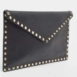 Pre Owned Valentino Black Leather Rockstud Envelope Pouch