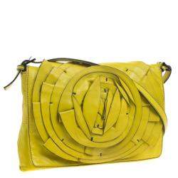 Pre Owned Valentino Fluorescent Yellow Leather Petale Shoulder Bag