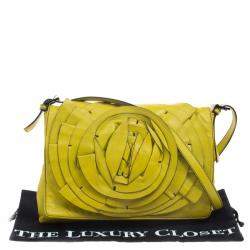 Pre Owned Valentino Fluorescent Yellow Leather Petale Shoulder Bag