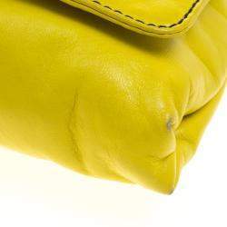 Pre Owned Valentino Fluorescent Yellow Leather Petale Shoulder Bag