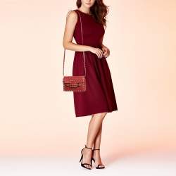 Pre Owned Valentino Red Leather Rockstud Buckled Crossbody Bag