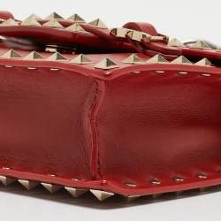 Pre Owned Valentino Red Leather Rockstud Buckled Crossbody Bag