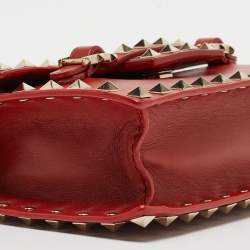 Pre Owned Valentino Red Leather Rockstud Buckled Crossbody Bag
