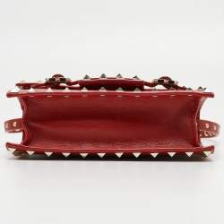 Pre Owned Valentino Red Leather Rockstud Buckled Crossbody Bag
