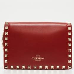 Pre Owned Valentino Red Leather Rockstud Buckled Crossbody Bag