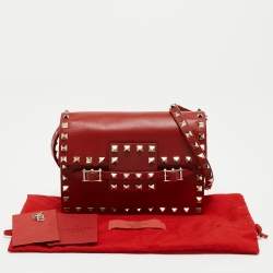 Pre Owned Valentino Red Leather Rockstud Buckled Crossbody Bag