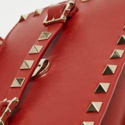 Pre Owned Valentino Red Leather Rockstud Buckled Crossbody Bag