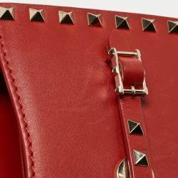 Pre Owned Valentino Red Leather Rockstud Buckled Crossbody Bag