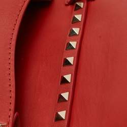 Pre Owned Valentino Red Leather Rockstud Buckled Crossbody Bag