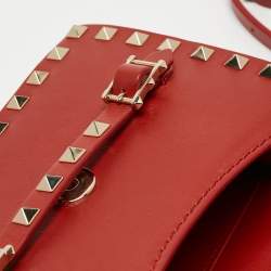 Pre Owned Valentino Red Leather Rockstud Buckled Crossbody Bag