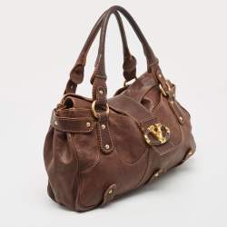 مملوكة مسبقًا Valentino Brown Leather Catch Satchel
