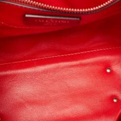 Pre Owned Valentino Blue/Red Denim and Leather Candystud Top Handle Bag