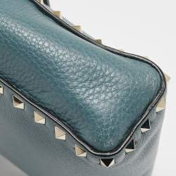 Valentino Blue Leather Rockstud Flip Lock Flap Messenger Bag