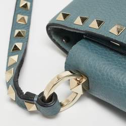 Valentino Blue Leather Rockstud Flip Lock Flap Messenger Bag